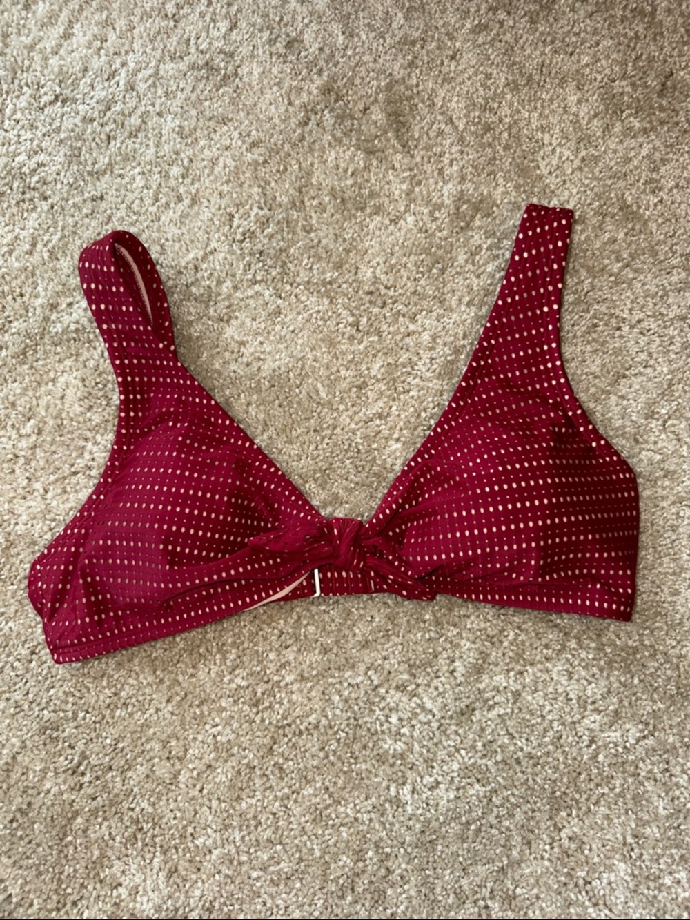 Abercrombie & Fitch Red and tan bikini top with small bow in front